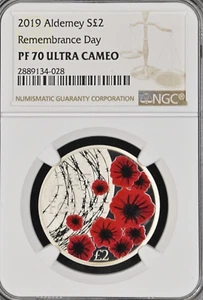 2019 Alderney Silver £2 Remembrance Day NGC PF 70 Only One Is a PF 70 - Picture 1 of 2
