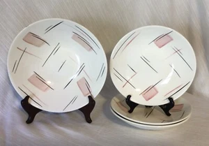 Earlton China Midcentury Pink Block Black Lines Serving & Place Bowls Lot of 4 - Picture 1 of 12