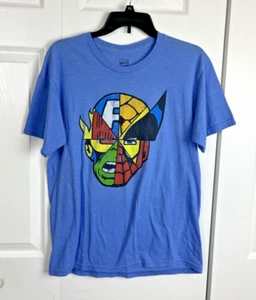 Size M T-Shirt Marvel Comics Multiface Superhero Blue Adult Unisex - Picture 1 of 9