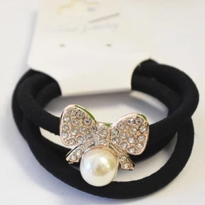 Bling Pearl Bow Scrunchies Elastic Hair Bands Women Girls Solid Ponytail Holder - Picture 1 of 4