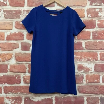 Vestido Bobeau Mujer Pequeño Azul Elástico Informal Trabajo Popover Mangas Cortas Foto 1 de 4