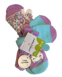 Toddler Girl Mittens 3 Pair Pack 2T-4T Grippers Mix & Match Purple Teal Kitty - Picture 1 of 12