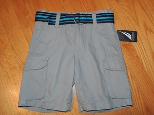 Nautica Boys Size 5 Silver Gray Casual or Dress Cargo Shorts W/ Blue Belt Lite - Picture 1 of 2