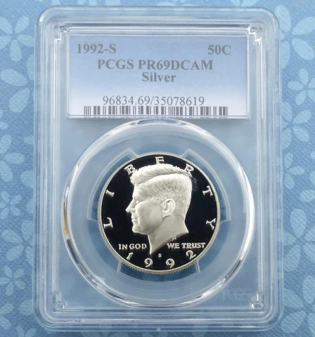 1992 S PCGS PR 69 D-Cam Silver Kennedy Half Dollar, Gem Proof 69 Deep Cameo Cover