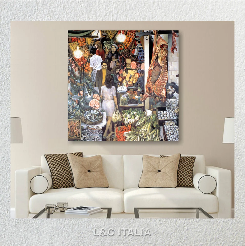 Vucciria, Guttuso - Quadro Stampa Tela 100x100 Soggiorno Cucina Salotto Autori - Immagine 1 di 1