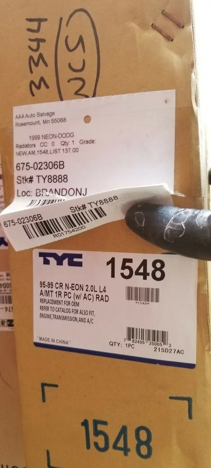 Nuevo radiador de aluminio de repuesto TYC 1548 PARA 1995-1999 Dodge Neon 2,0 L l4 Foto 1 de 1