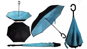 C-HANDLE DOUBLE-LAYER WINDPROOF REVERSABLE FOLDING SMART UMBRELLA - Picture 1 of 2