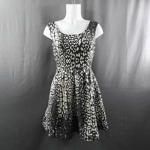 WOW Couture Womens Dress Small Black Barkcloth Fit Flare Cutout Back Animal - Picture 1 of 16