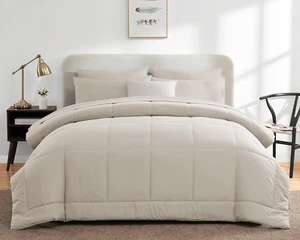 King Size Comforter Set 7 Pieces Bed in a Bag Set Beige with All Season Quilted - Picture 1 of 7