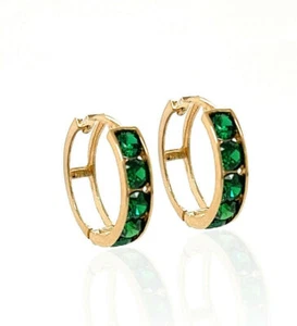 14k Yellow Gold CZ Birthstones Huggie Earrings - Picture 1 of 6