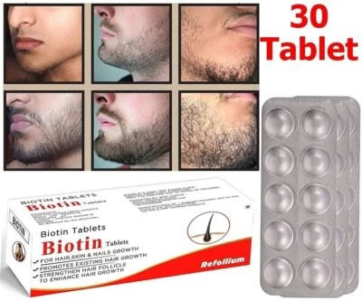Suplemento para el crecimiento de la barba para hombres cabello más lleno y grueso con vitaminas (30 comprimidos) Foto 1 de 4