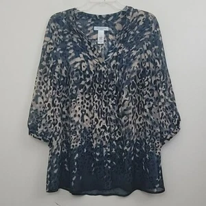 Liz Claiborne Blue, Black & Tan Animal Print Flowy Top 1X - Picture 1 of 14