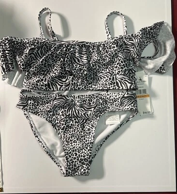 Conjunto de 2 piezas de bikini con nudo para niñas grandes Calvin Klein negro/blanco pequeño (7) Foto 1 de 4
