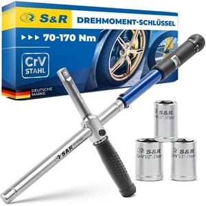 S&R Drehmomentschlüssel Kreuz 1/2" (70-170 Nm) 490 mm + 3 Stecknüsse - Bild 1 von 6
