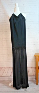 NWT ~ NiteLine Nahdree Silk Gown Sequins Black Spaghetti Straps Size 4 $415  - Picture 1 of 8