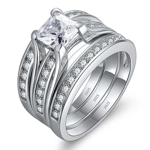 3 piezas anillo de compromiso de novia princesa de plata esterlina para mujer - Imagen 1 de 4