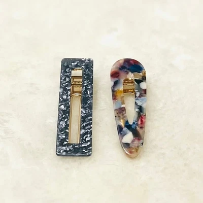 Grueso Azul Púrpura Ágata Terrazo Geoda Pasador Pinzas para el Pelo Juego de 2 Boho Foto 1 de 3