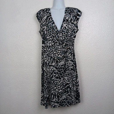 Vestido Alfani Pequeño Imitación Envoltura Negro Gris Geométrico Cuello en V P/S Trabajo Carrera Foto 1 de 4