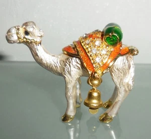 VINTAGE ENAMEL CAMEL FIGURINE TRINKET BOX SPARKLING GOLD PLATED DESIGN - Picture 1 of 7