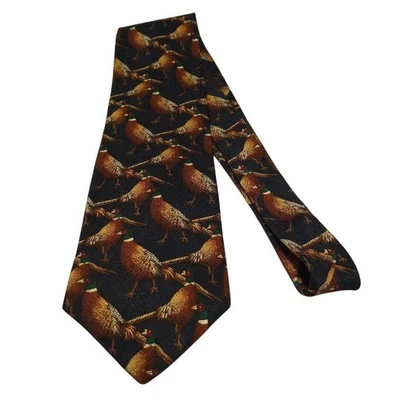 Corbata de seda Orvis faisán pájaro para hombre azul oscuro dorado verde regalo clásico Foto 1 de 3