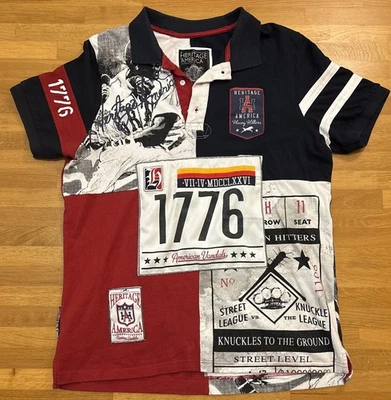 Camisa polo de manga corta de peso pesado 2XL Heritage America Denim Distillery Race Foto 1 de 4