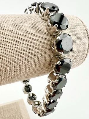 Pulseira de tênis preta de prata esterlina com zircônia cúbica 7"" - Imagem 1 de 4