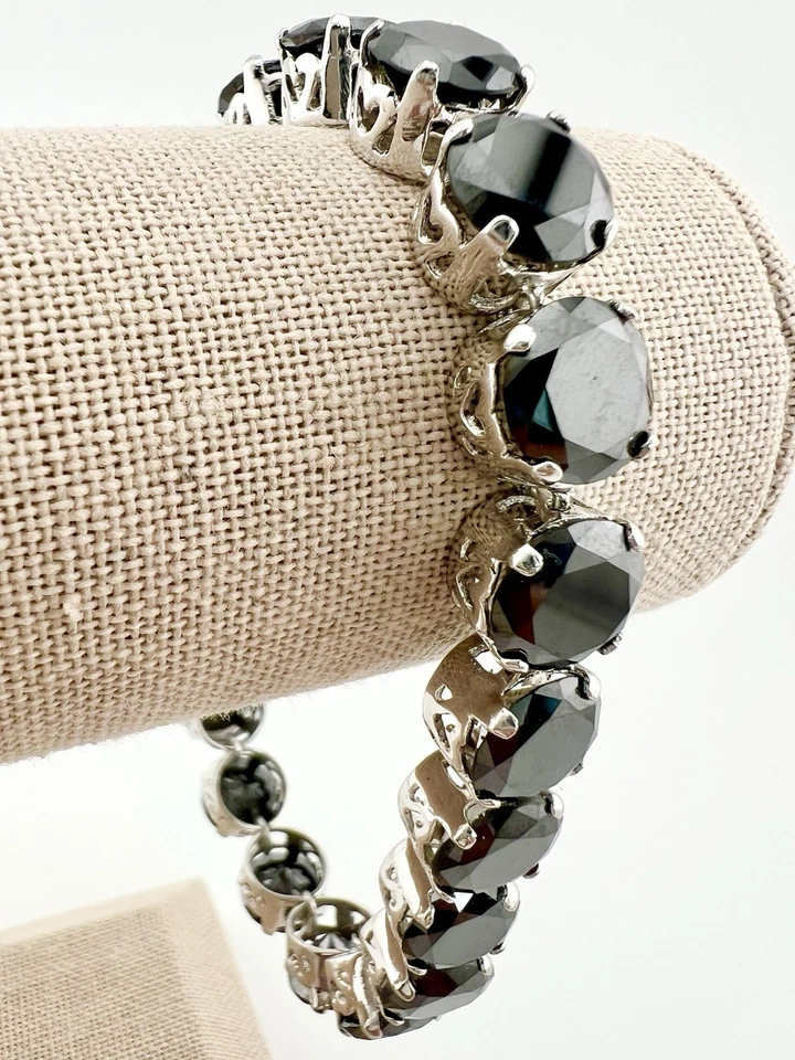 "Brazalete de tenis de plata de ley con circonitas cúbicas negras de 7""" Foto 1 de 4