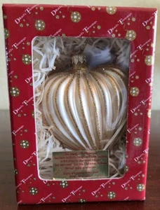 Poland Blown Glass Christmas Ornament Gold Glitter Heart 5x4” - Picture 1 of 9