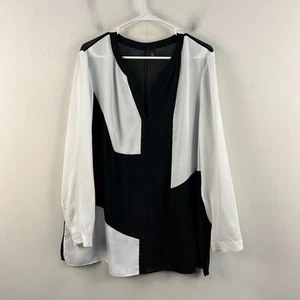 Chicos Womens Large Blouse Top Black White Woven Colorblock L/S Pullover 15892 - Picture 1 of 10