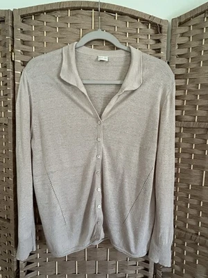 Cárdigan Poetry Cuello 100% Lino Fino Tostado Abotonado Foto 1 de 4