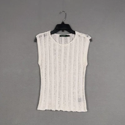 Lauren Ralph Lauren Sweater Womens XS White Open Knit Sleeveless Linen Blend - Image 1 of 4