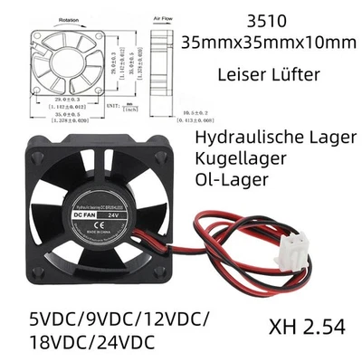Lüfter DC Brushless 35x35x10mm 5V 12V 24V 2Pin Dupont für Computer,3D Drucker - Bild 1 von 4