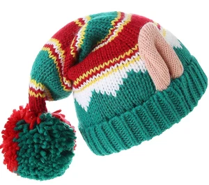 LMLALML Christmas Knitted Hat for Adults & Kids - Christmas Stripe with Elf Ears - Picture 1 of 5