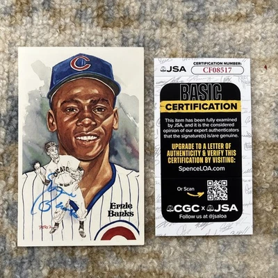 Ernie Banks Signed Perez Steele Postcard Autograph JSA Authenticated - Image 1 of 4