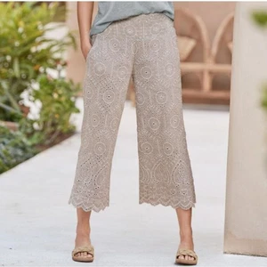 Sundance Menara Culottes Color Neutro Mezcla de Lino Ojales Encaje Talla Pequeña... - Imagen 1 de 12
