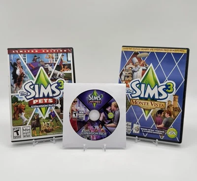 Sims 3 PC Expansion Lot of 3 - Limited Edition Pets / Late Night / Monte Vista - Image 1 of 3