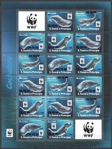 NW0767 ! BLUE OVERPRINT 2019 SAO TOME & PRINCIPE WWF SPERM WHALES #8497-0 SH MNH - Picture 1 of 2