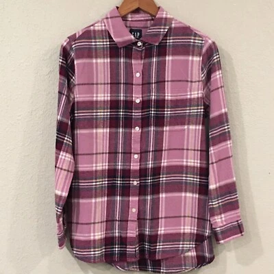 Gap Women S Shirt Purple Button Flannel Plaid 100% Cotton Cozy Preppy Colorful - Image 1 of 4