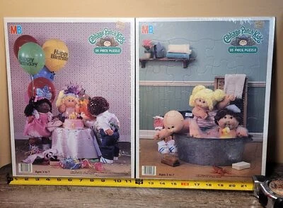 一对复古 1984 年卷心菜布贴儿童 25 件框架托盘拼图洗澡时间/生日 — 第 1/4 张图片