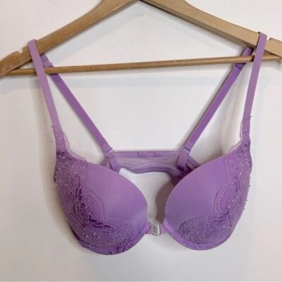 Sujetador push-up púrpura con cierre delantero La Senza correas convertibles 34D Foto 1 de 4
