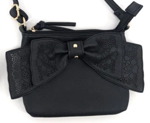Jac & Annie Cross Body Black Faux Leather Bag Purse with Bow - Picture 1 of 7