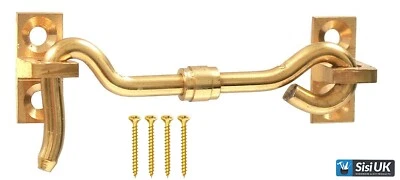Solid Brass Cabin Hook 4''/ 100mm Cupboard,Cabinet,Shed,Gate Eye Catch Arm Latch - Image 1 of 2