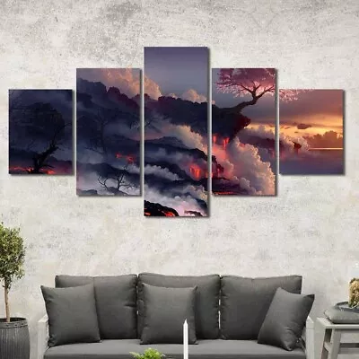 Arte de pared en lienzo de lienzo con múltiples opciones 3 4 5 paneles volcán en flor de cerezo para el hogar Foto 1 de 4