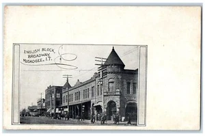 Indian Territory Oklahoma OK Postcard English Block Broadway Muskogee IT Bank - Picture 1 of 2