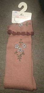 New Vintage Bonnie Doon Lt Pink Knee Hi Embroidered Socks Size 9.5-11 Acrylic  - Picture 1 of 6