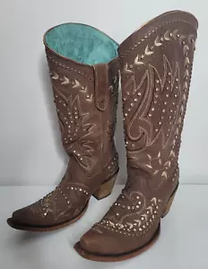 Corral Boots Size 8 Womens Vintage Brown Embroidery Crystals Western C2927 - Picture 1 of 18