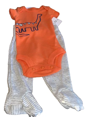 Preemie Naranja Dinosaurio Corto y Pantalones Con Feet-Brand New-Ships 24 Hours - Imagen 1 de 3