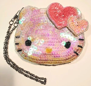 Vintage Sanrio 2002 Hello Kitty Beaded Sequin Coin Purse With Hearts - Picture 1 of 9