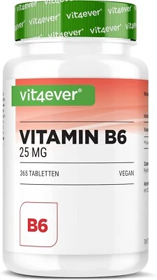 VIT4EVER Vitamina B6 como P-5-P 365 comprimidos de 25 mg de piridoxal-5-fosfato - Bioactivo Vegano