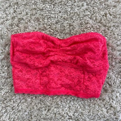 aerie womens small bandeau bra solid pink lace strapless unpadded wireless - Image 1 of 4